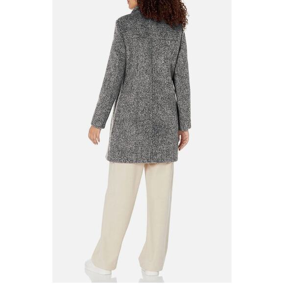 Kenneth Cole Asymmetrical Pressed Boucle Wool Coat Charcoal XL - Picture 2 of 9